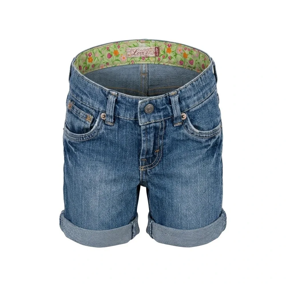 Levis Girls Denim Shorts Size‎ 6 Blue Floral Waistband Adjustable Waist 1136